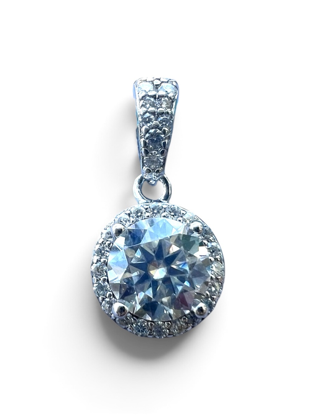 Sterling Silver Round Moissanite Halo Pendant